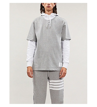 Shop Thom Browne Stripe-trimmed Cotton-jersey T-shirt In Light Grey