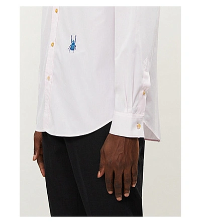 Shop Paul Smith Insect-embroidered Slim-fit Cotton-poplin Shirt In White
