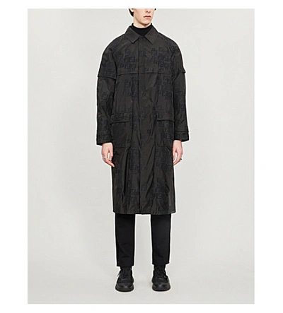 Shop Fendi Mens Black Logo-print Woven Parka Coat 34