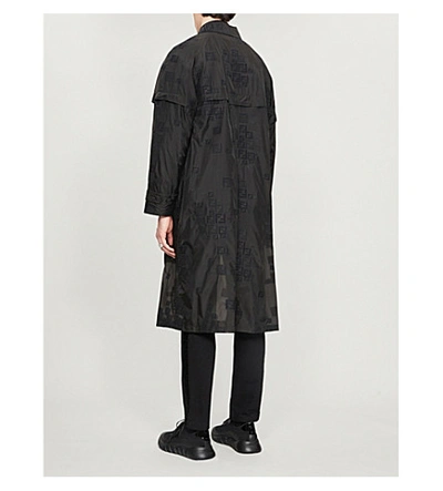 Shop Fendi Mens Black Logo-print Woven Parka Coat 34