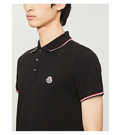 Shop Moncler Mens Black Logo-badge Cotton-piqué Polo Shirt L