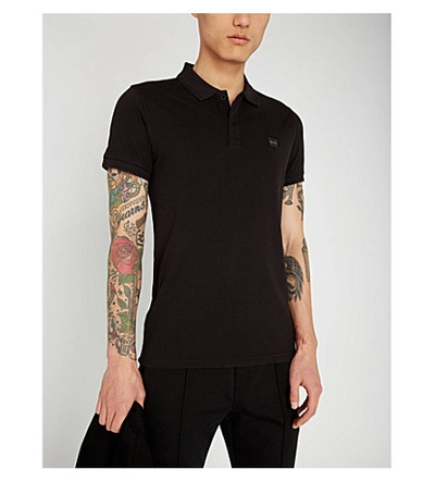Shop Hugo Boss Logo-embroidered Cotton-piqué Polo Shirt In Black