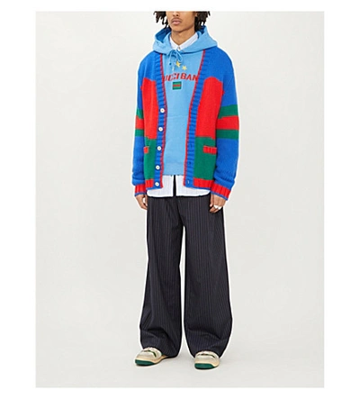 Shop Gucci Colour-blocked Oversized Wool Cardigan In Live+red+ink+multi