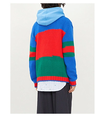 Shop Gucci Colour-blocked Oversized Wool Cardigan In Live+red+ink+multi