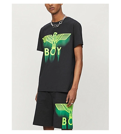 Shop Boy London Ghost Brand-print Cotton-jersey T-shirt In Black