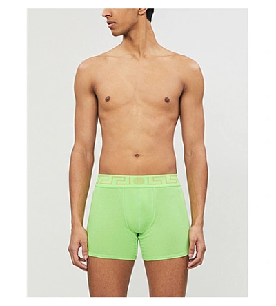 Shop Versace Iconic-print Stretch-cotton Trunks In Green