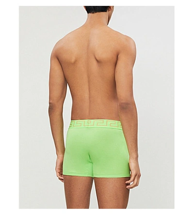 Shop Versace Iconic-print Stretch-cotton Trunks In Green