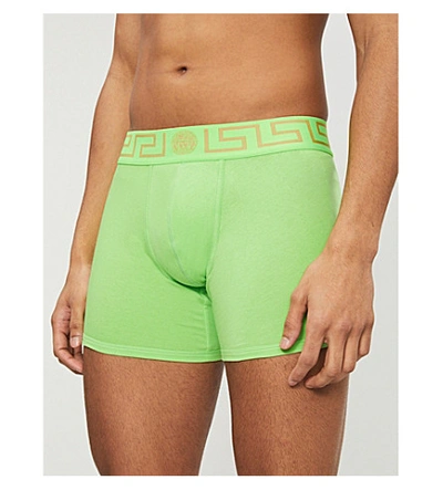 Shop Versace Iconic-print Stretch-cotton Trunks In Green