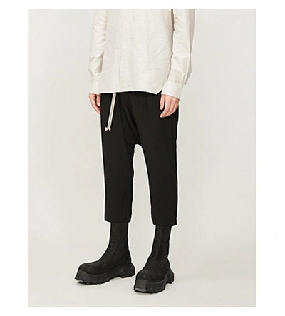 Shop Rick Owens Dropped-crotch Cropped Crepe Trousers In Black
