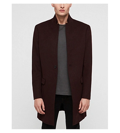 Shop Allsaints Bodell Notch-lapel Wool Coat In Aubergine Red