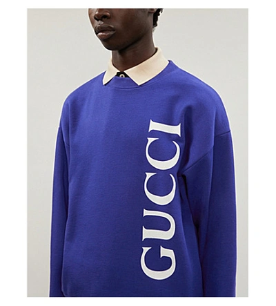 Shop Gucci Logo-print Cotton-jersey Sweatshirt In Blue