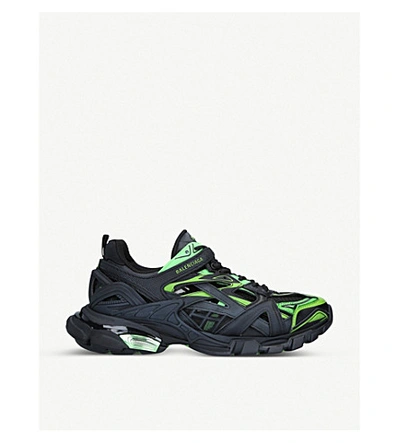 Shop Balenciaga Track.2 Mesh And Nylon Trainers In Blk/green