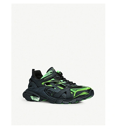 Shop Balenciaga Track.2 Mesh And Nylon Trainers In Blk/green