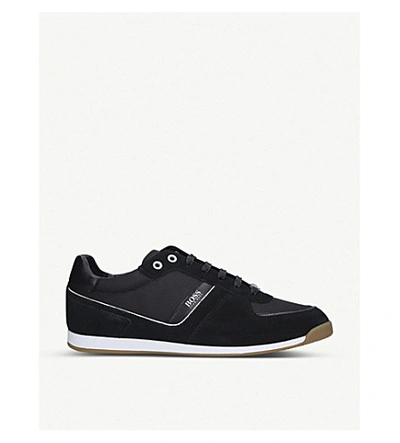 Shop Hugo Boss Graze Low Suede And Mesh Trainers In Blk/white