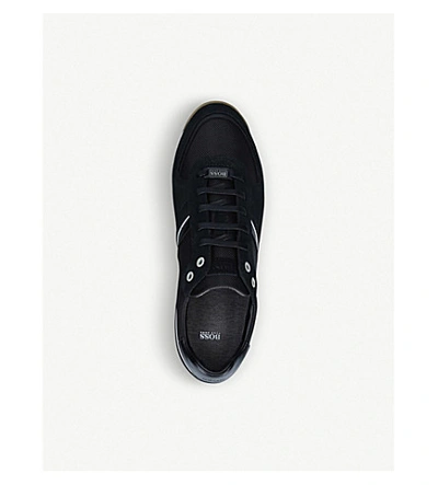 Shop Hugo Boss Graze Low Suede And Mesh Trainers In Blk/white