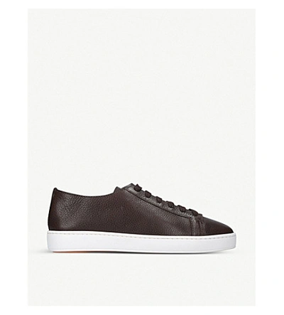 Shop Santoni Clean Low-top Leather Trainers In Dark Brown