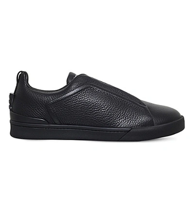 Shop Ermenegildo Zegna Triple-stitch Leather Trainers In Black