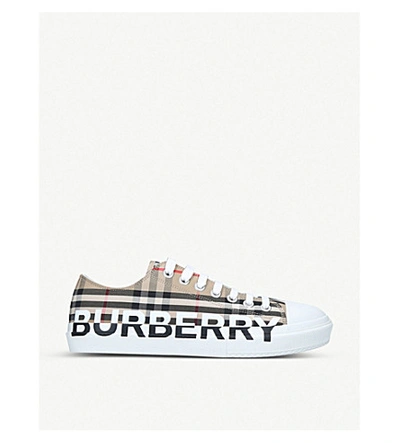 Shop Burberry Larkhall Checked Cotton-gabardine Low-top Trainers In Blk/other