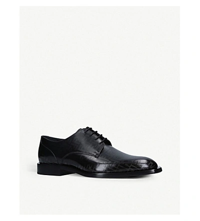 Shop Fendi Ff-print Leather Derby Shoes In Black