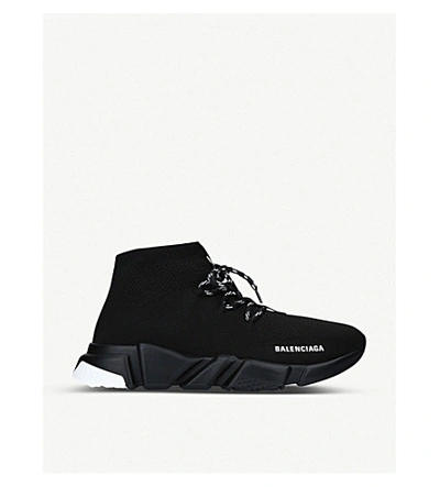 Shop Balenciaga Men's Blk/white Speed Knitted High-top Trainers