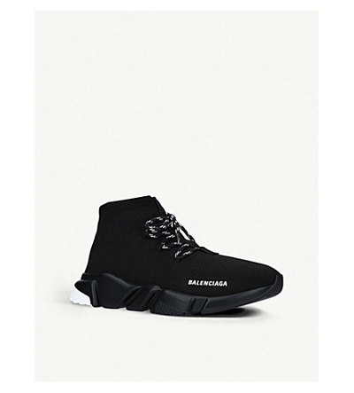 Shop Balenciaga Men's Blk/white Speed Knitted High-top Trainers