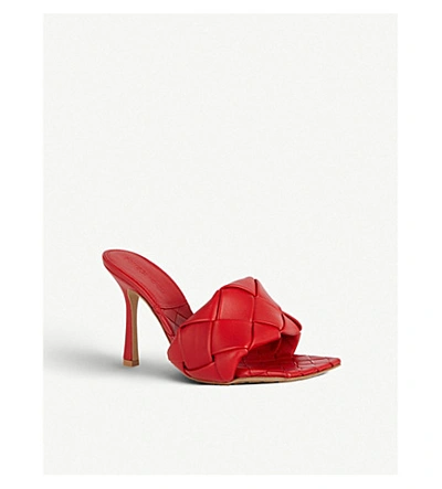 Shop Bottega Veneta Lido Intrecciato-woven Leather Sandals In Red