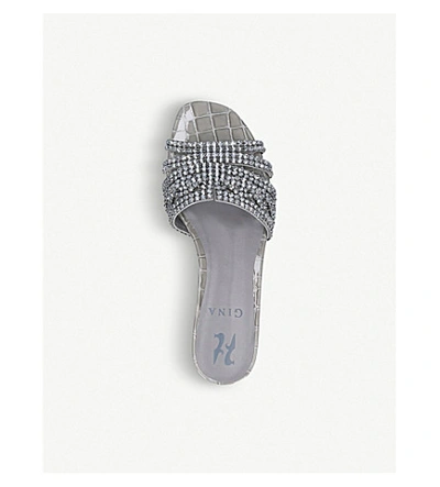 Shop Gina Bern Swarovski Crystal-embellished Croc-embossed Leather Sandals In Blue