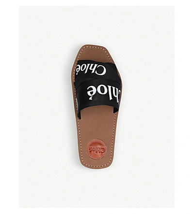 Shop Chloé Chloe Women's Black Woody Logo-print Canvas Mules