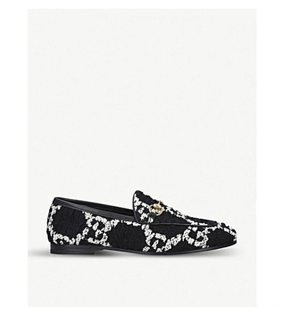 Shop Gucci Jordaan Tweed Loafers In Black/comb