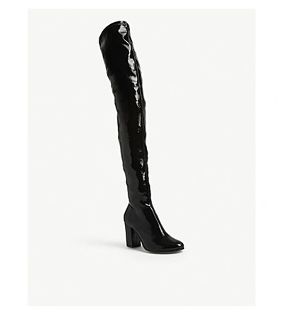 Shop Maje Fotui Thigh-high Patent Leather Boots In Black