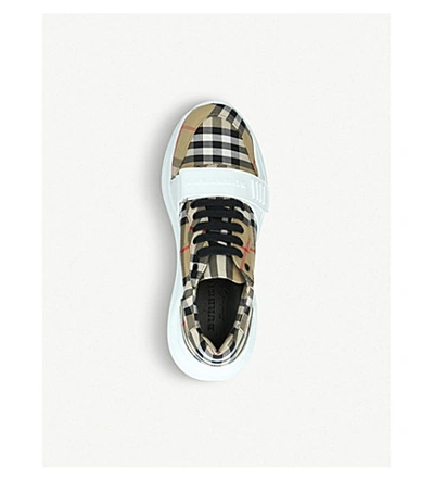 Shop Burberry Womens Yellow Regis Checked Canvas And Rubber Trainers 35