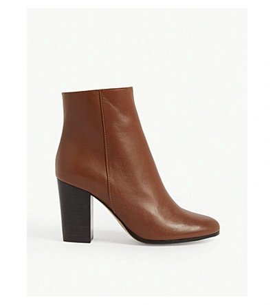 Shop Maje Flixy Leather Ankle Boots In Cognac