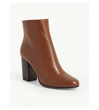 Shop Maje Flixy Leather Ankle Boots In Cognac
