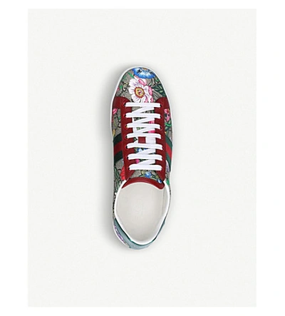 Shop Gucci New Ace Floral-print Leather Trainers In Beige+comb