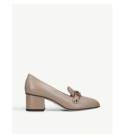 Shop Gucci Sylvie Heeled Leather Pumps In Taupe