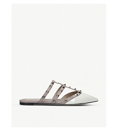 Shop Valentino Rockstud Patent-leather Flats In White