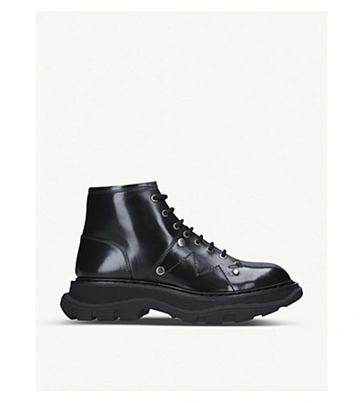 Shop Alexander Mcqueen Lace-up Patent Leather Ankle Boots In Black