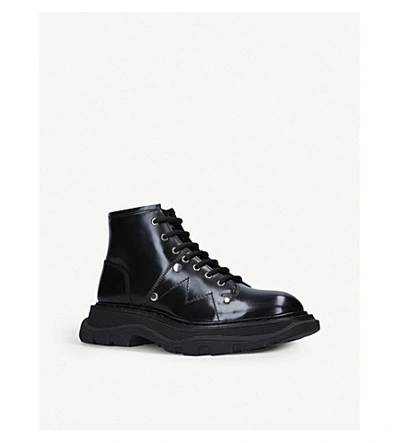 Shop Alexander Mcqueen Lace-up Patent Leather Ankle Boots In Black