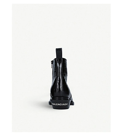 Shop Balenciaga Santiag Croc-embossed Leather Ankle Boots In Black