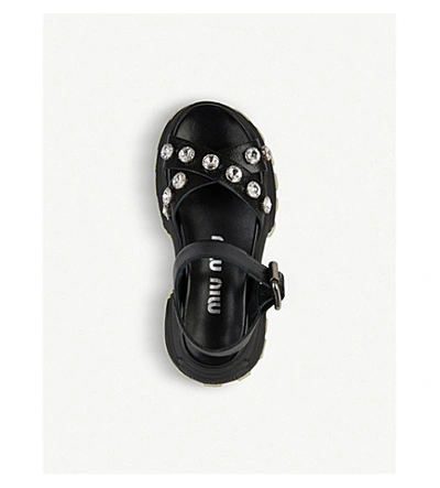 Shop Miu Miu Embellished Chunky Sole Leather Sandals In Nero