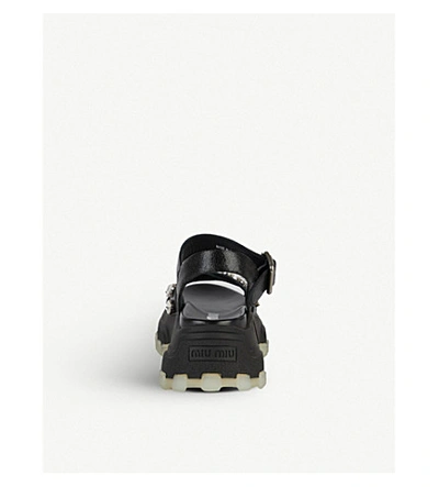 Shop Miu Miu Embellished Chunky Sole Leather Sandals In Nero