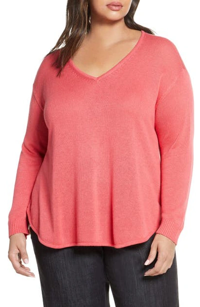 Shop Nic + Zoe On The Fly Side Zip Cotton Blend Sweater In Geranium