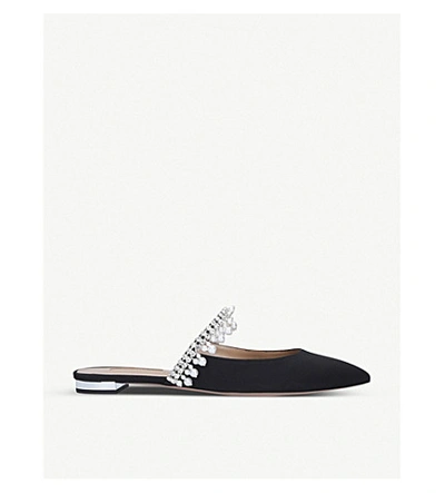 Shop Aquazzura Exquisite Crystal And Faux Pearl-embellished Flats In Black