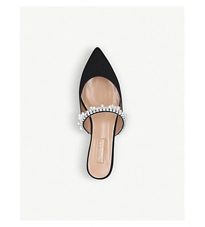 Shop Aquazzura Exquisite Crystal And Faux Pearl-embellished Flats In Black