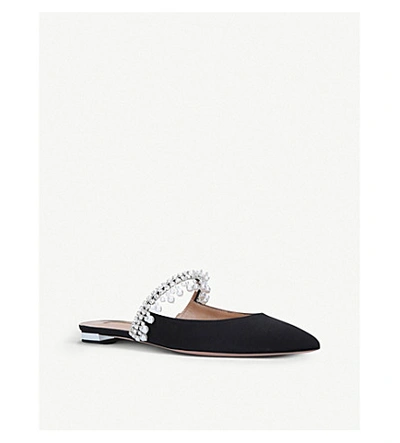 Shop Aquazzura Exquisite Crystal And Faux Pearl-embellished Flats In Black