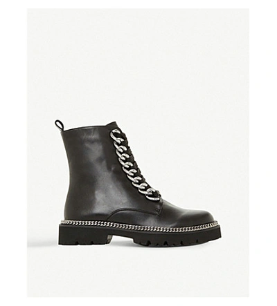 Shop Dune Chain Detail Leather Biker Boots In Black-leather