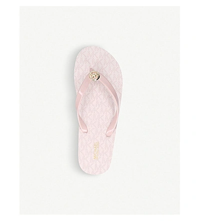 Shop Michael Michael Kors Women's Pale Pink Logo-detail Rubber Flip-flops