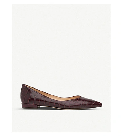 Shop Lk Bennett Harlow Croc-embossed Leather Flats In Red-burgundy