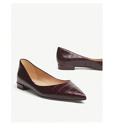Shop Lk Bennett Harlow Croc-embossed Leather Flats In Red-burgundy