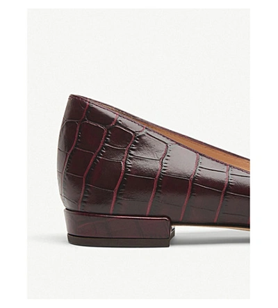 Shop Lk Bennett Harlow Croc-embossed Leather Flats In Red-burgundy